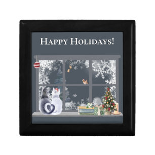 Cats at Christmas Window Gift Box