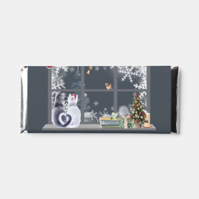 Cats at Christmas Window  Hershey Bar Favors (Front)