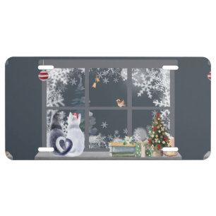 Cats at Christmas Window  License Plate