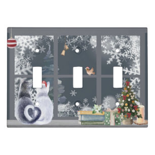 Cats at Christmas Window Light Switch Cover