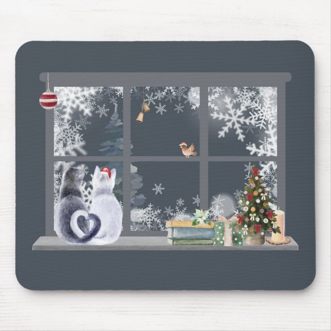 Cats at Christmas Window  Mouse Pad (Front)