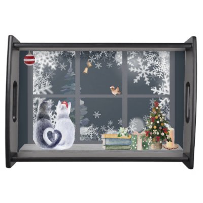 Cats at Christmas Window 