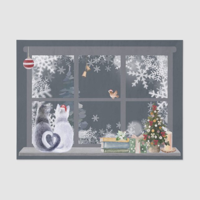 Cats at Christmas Window  Tissue Paper (Front)