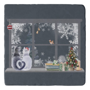 Cats at Christmas Window Trivet