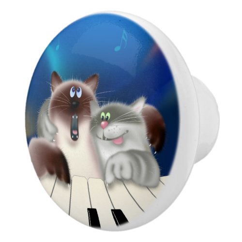 Cats at Piano Ceramic Knob