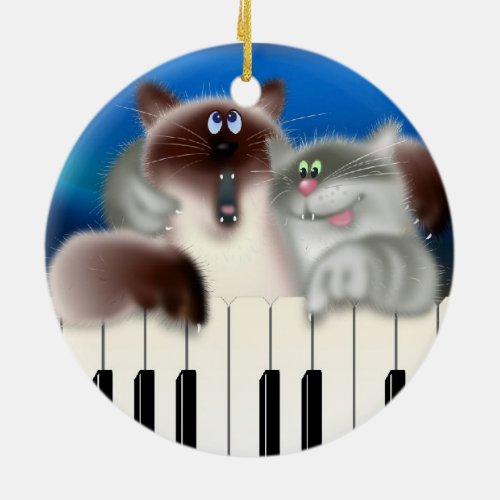 Cats at Piano Ceramic Ornament