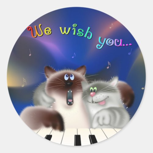 Cats at Piano Classic Round Sticker