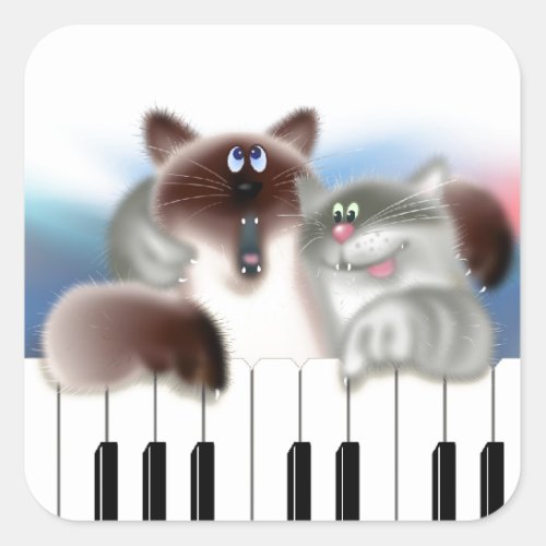 Cats at Piano Square Sticker