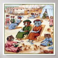 Cats dancing at full moon print by Louis Wain