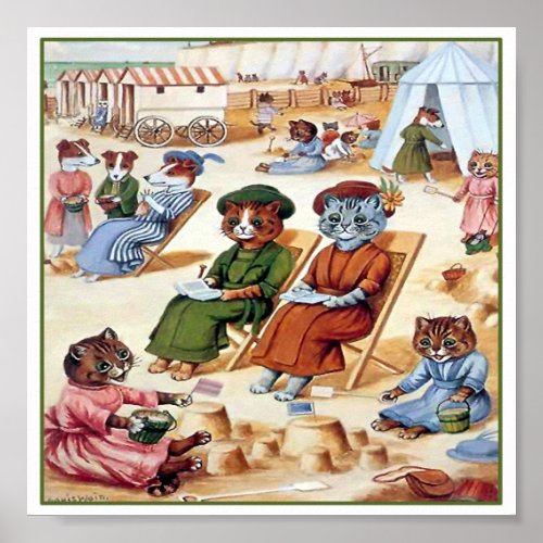 Cats At the Beach by Louis Wain Poster