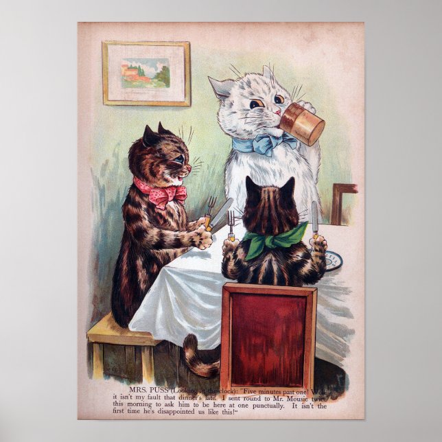 Cats at The Dining Table, Louis Wain Poster (Front)