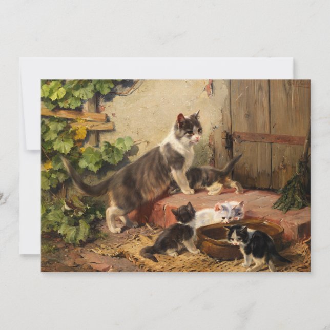Cats at the Milk Bowl | Julius Adam the Younger Card (Front)