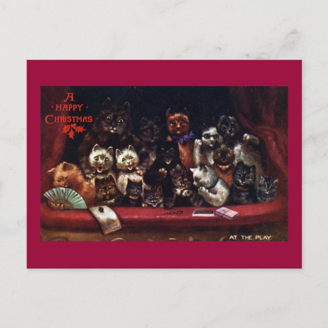 Cats at the Theater for Christmas Holiday Postcard (Front)