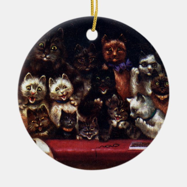 Cats at the Theater for Christmas Louis Wain Ceramic Ornament (Front)