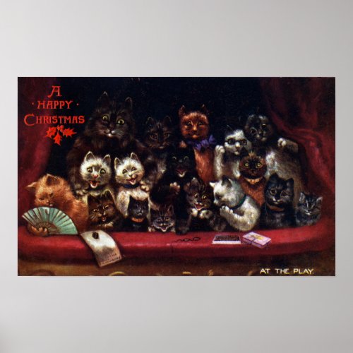 Cats at the Theater for Christmas Louis Wain Poster