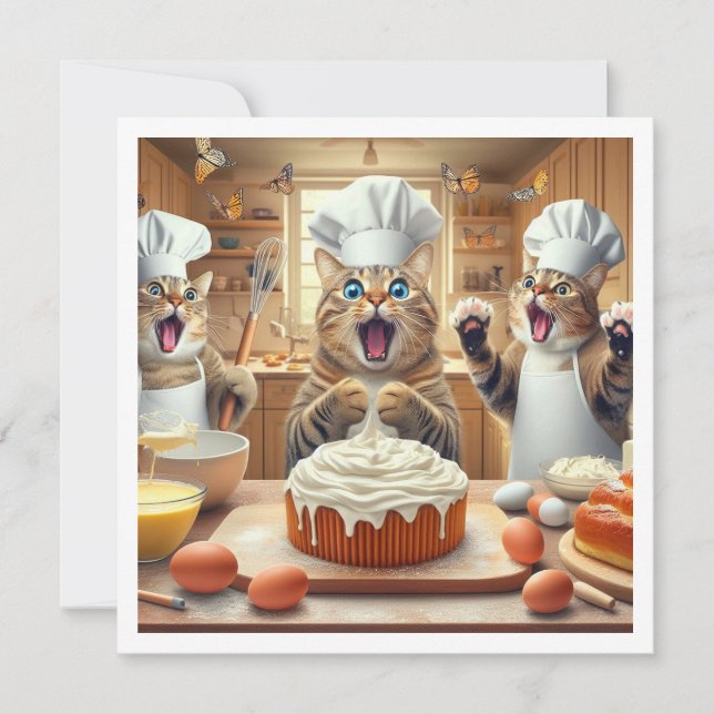 Cats baking, baking party invitation, cat card (Front)