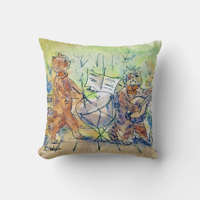 Cats Band, Louis Wain Throw Pillow (Front)