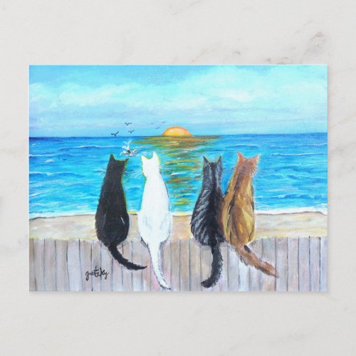 Cats Beach Sunset Postcard