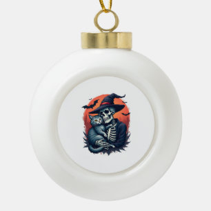 Cats Because People are Creepy Halloween Skeleton  Ceramic Ball Christmas Ornament