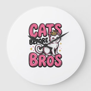 Cats Before Bros Vintage Cat Crown Shirt Design_1 Large Clock