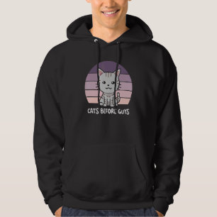 Cats Before Guys Gray Cat Kitten Purple Sunset Ret Hoodie
