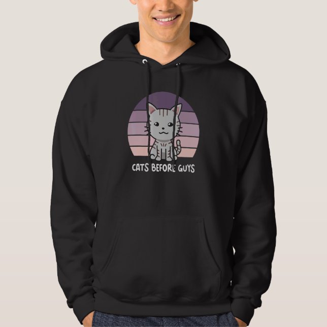 Cats Before Guys Gray Cat Kitten Purple Sunset Ret Hoodie (Front)