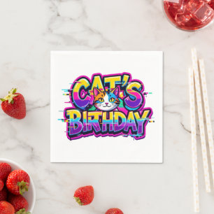 Cat's Birthday Rainbow Glitch Napkins