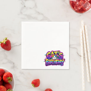 Cat's Birthday Rainbow Glitch Napkins