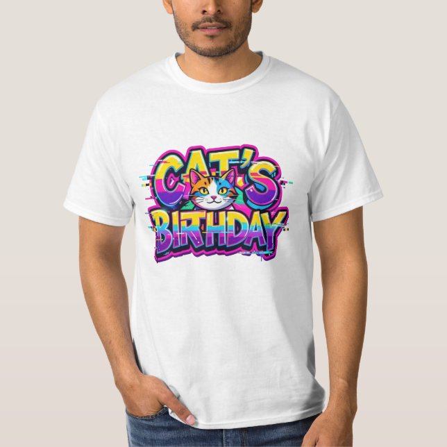 Cat's Birthday Rainbow Glitch T-Shirt (Front)