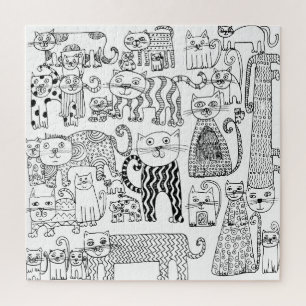Cats Black and White Fun Modern Hand Drawn  Jigsaw Puzzle