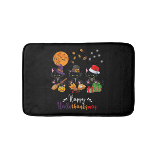Cats Black Cat Halloween and Merry Christmas Happy Bath Mat