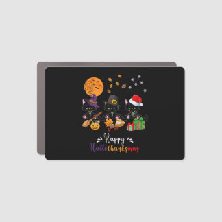 Cats Black Cat Halloween and Merry Christmas Happy Car Magnet