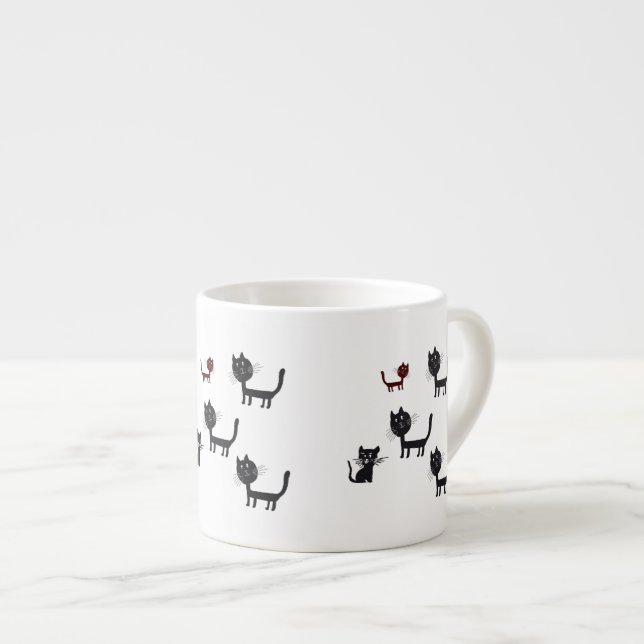 Cats black cute cats drawing Espresso Mug (Front Right)