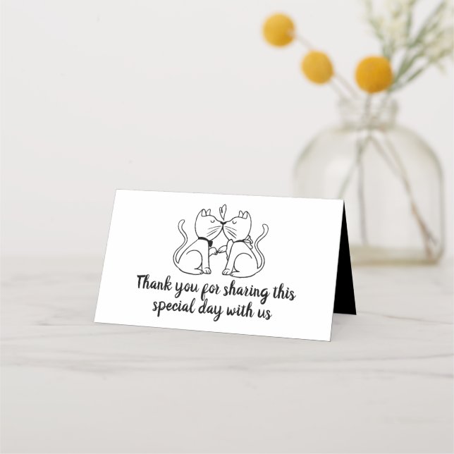 Cats Black Wedding Bridal Shower Thank You Kitty Place Card (Front)