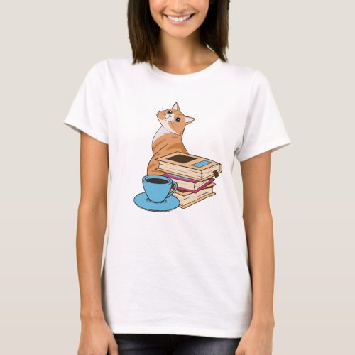 Cats Books and Coffee Cute  T_Shirt