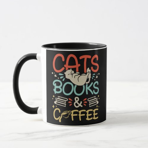 Cats Books And Coffee Retro Cat Book Lovers Mug