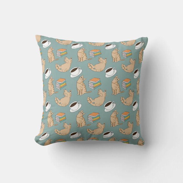 Cats Books And Coffee Time Throw Pillow (Front)