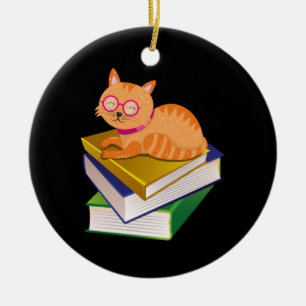 Cats & Books Ceramic Ornament