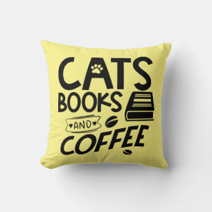 Cats Books Coffee Bookworm Reading Cute Cat Throw Pillow