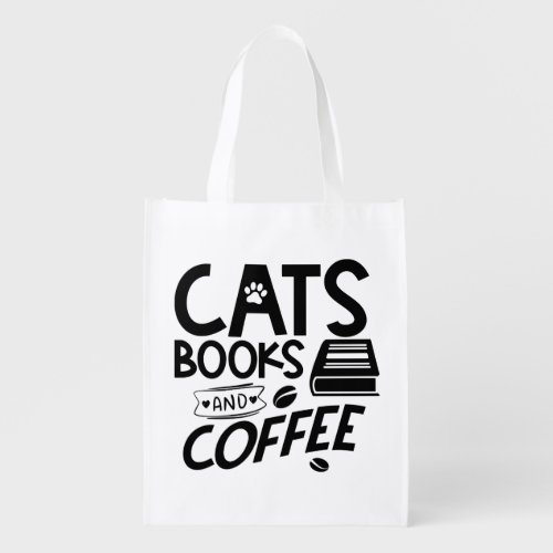 Cats Books Coffee Lover Reading Bookworm Cute Cat Grocery Bag