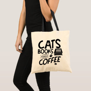 Cats Books Coffee Lover Reading Cute Cat Tote Bag