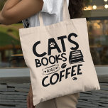Cats Books Coffee Typography Bookworm Quote Tote Bag<br><div class="desc">A typography quote tote bag for anybody who likes cats,  books and coffee. Who wouldn't... ?</div>