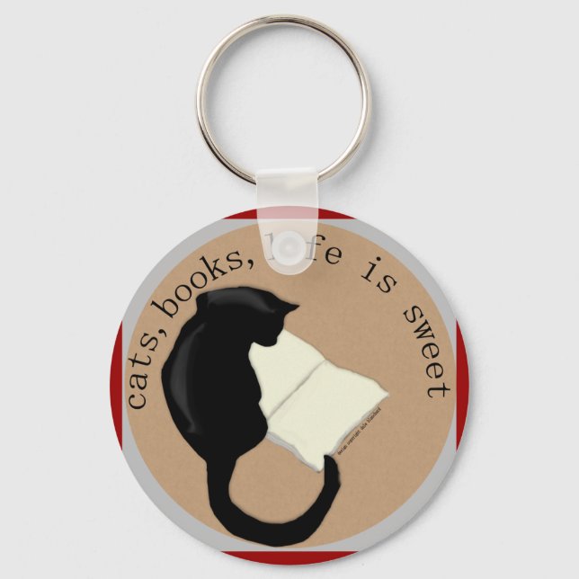 Cats, Books, Life is sweet Keychain v2 (Front)