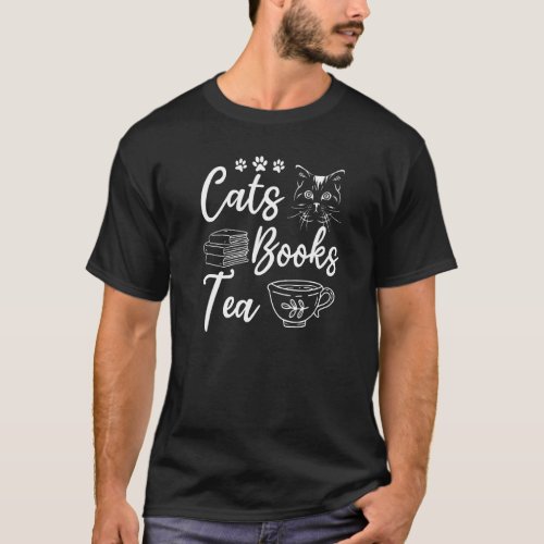 Cats Books Tea Book Reading Cat Owner Book T_Shirt
