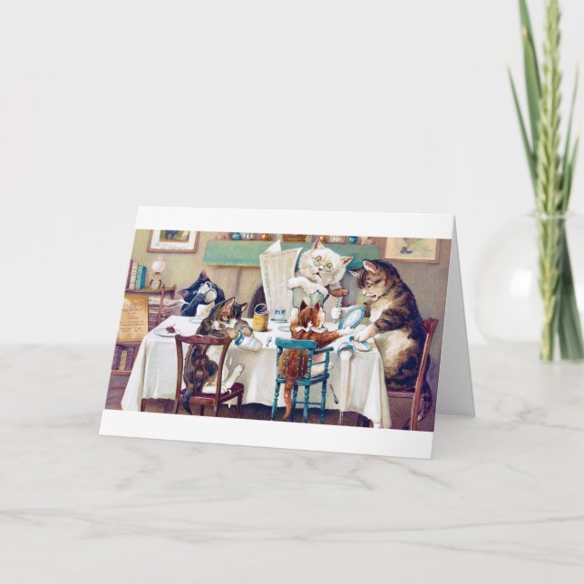 Cat's Breakfast Time, Louis Wain Card (Front)