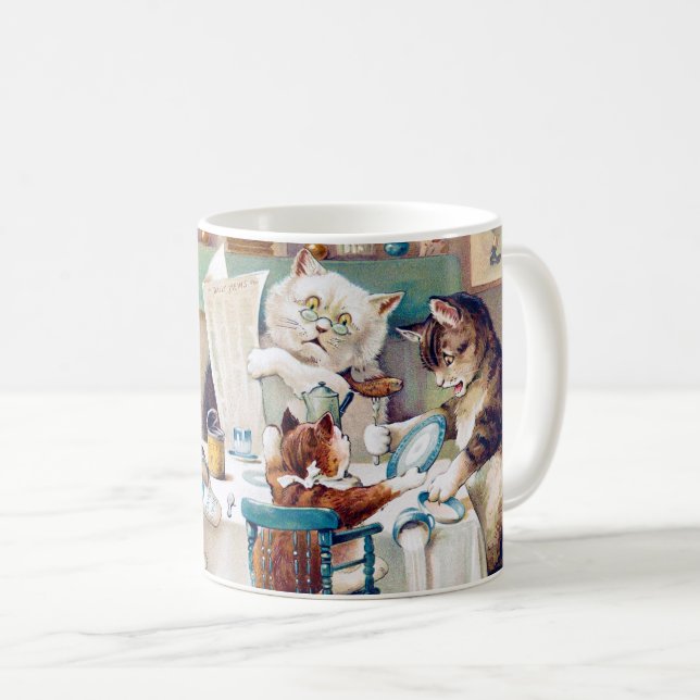 Cat's Breakfast Time, Louis Wain Coffee Mug (Front Right)