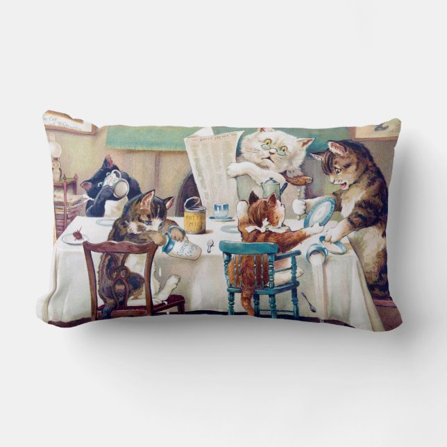 Cat's Breakfast Time, Louis Wain Lumbar Pillow (Front)