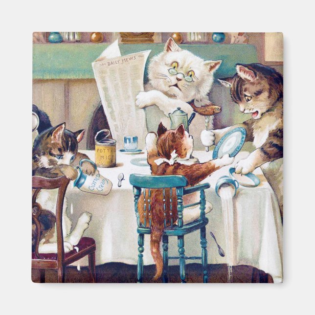 Cat's Breakfast Time, Louis Wain Magnet (Front)