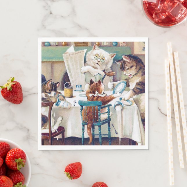 Cat's Breakfast Time, Louis Wain Napkins (Insitu)