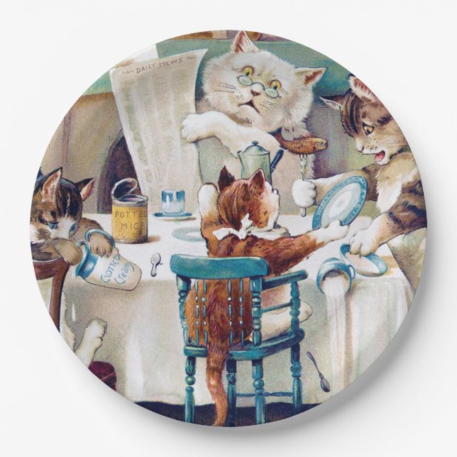 Cat's Breakfast Time, Louis Wain Paper Plates (Front)